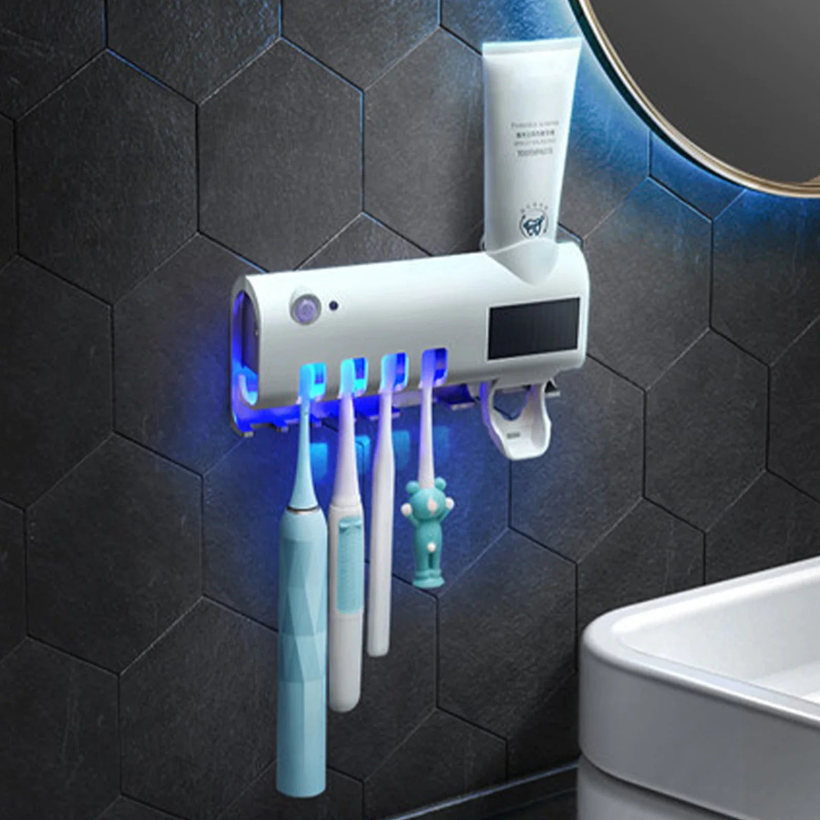 UV Light Sanitizer Toothbrush Holder Cleaner & Automatic Toothpaste Dispenser