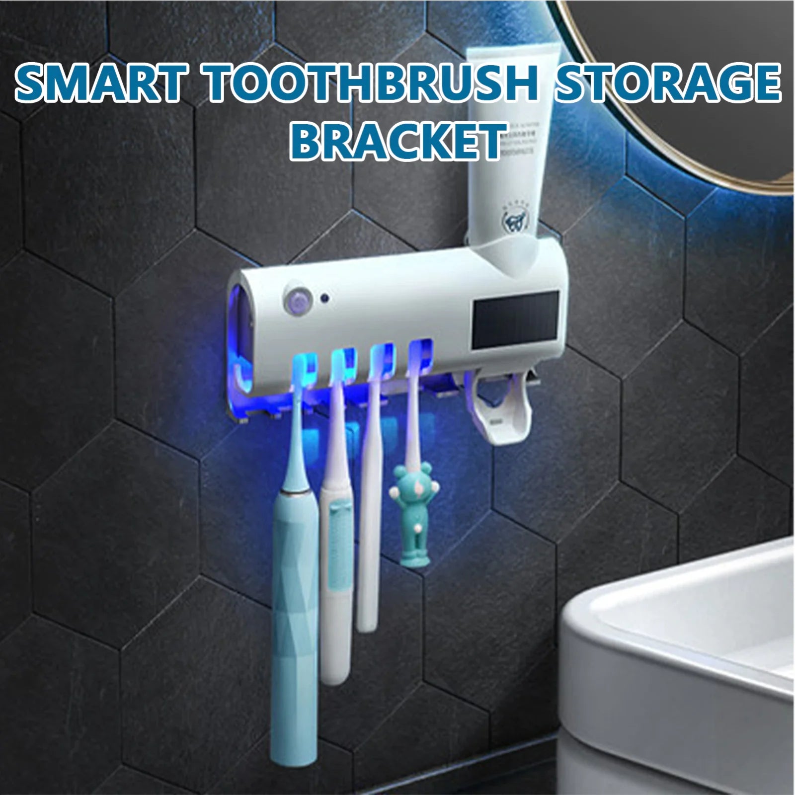 UV Light Sanitizer Toothbrush Holder Cleaner & Automatic Toothpaste Dispenser