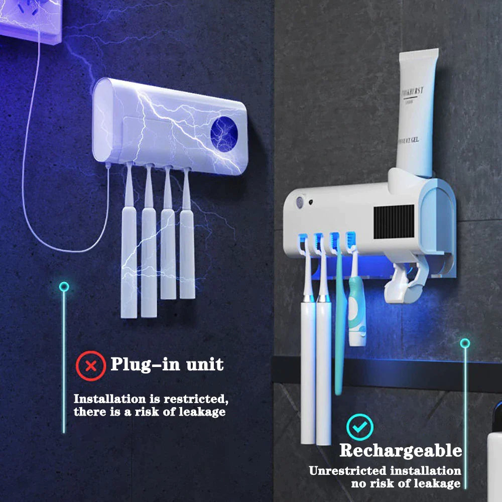 UV Light Sanitizer Toothbrush Holder Cleaner & Automatic Toothpaste Dispenser