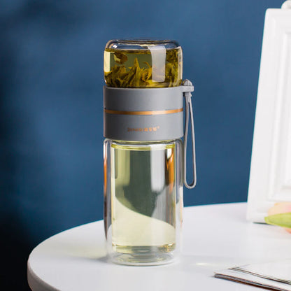 Brew & Sip: Double Wall Glass Tea Infuser Bottle