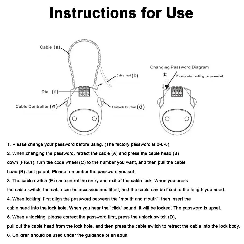 Bike Helmet Password Lock Telescopic Wire Rope Steel Cable 