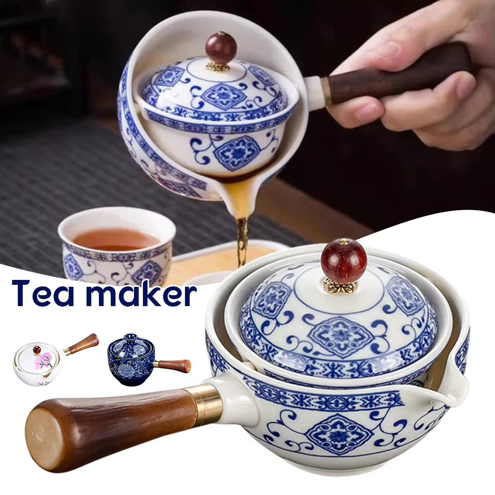 Porcelain Chinese Gongfu Tea Set Portable Teapot Set with 360 Rotation Tea Maker Heat-Resistant Tea Pot Gift for Christmas