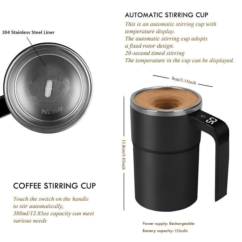 Perfect Brew, Every Time: Self-Stirring & Heating Coffee Cup with LED Temp Display