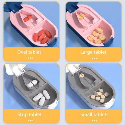 Pill Cutter with Invisible Storage Box Portable 2 in 1 Mini Drug Tablet Medicine Dustproof Divider Organizer Crusher Pill Box